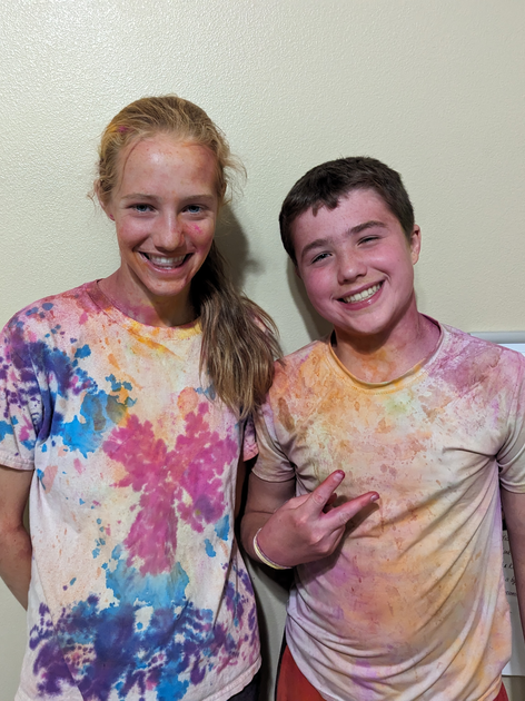  Gunnar and a friend pose it tie-dye t-shirts