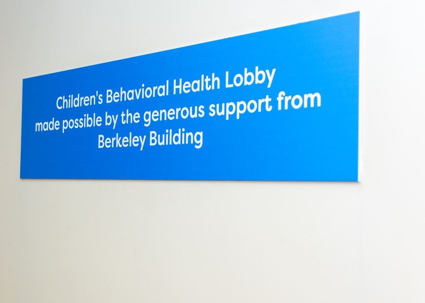 Pictured is a blue sign. 