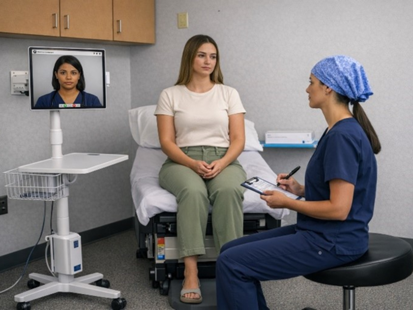 Woman sitting on exam table