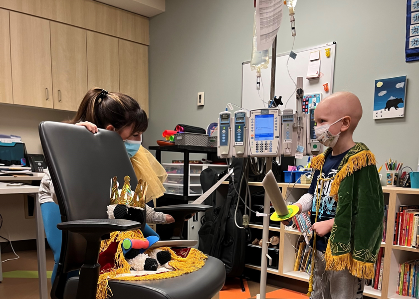 Young boy in knight costume