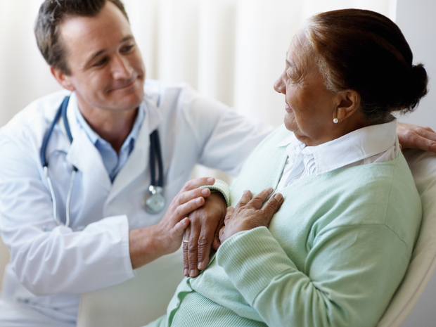 Provider speaks with elderly woman