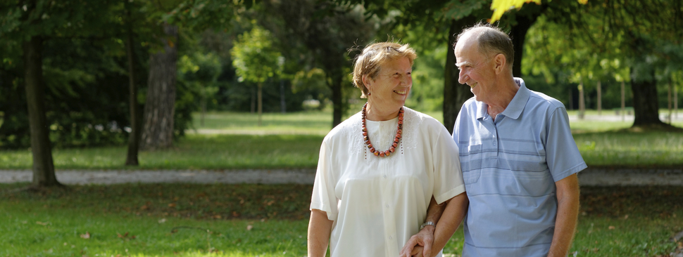 Couple walking outside