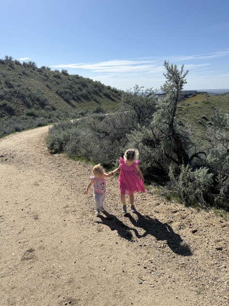 Kids walking a trail.