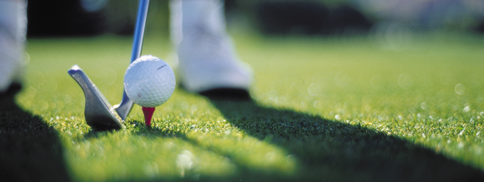 Golf club and ball on tee.