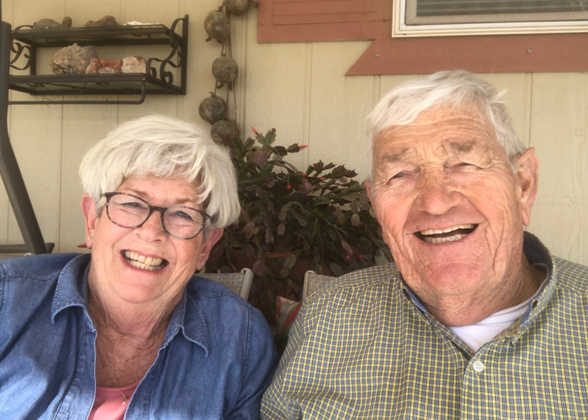 Art and Becky take a selfie as an older couple.